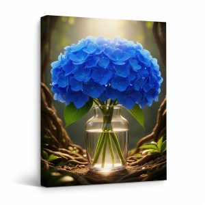 Blue Hydrangea Sunlit Garden Framed Canvas Wall Art Ready to Hang
