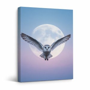Barn Owl Moonrise Framed Canvas Wall Art | Ready to Hang