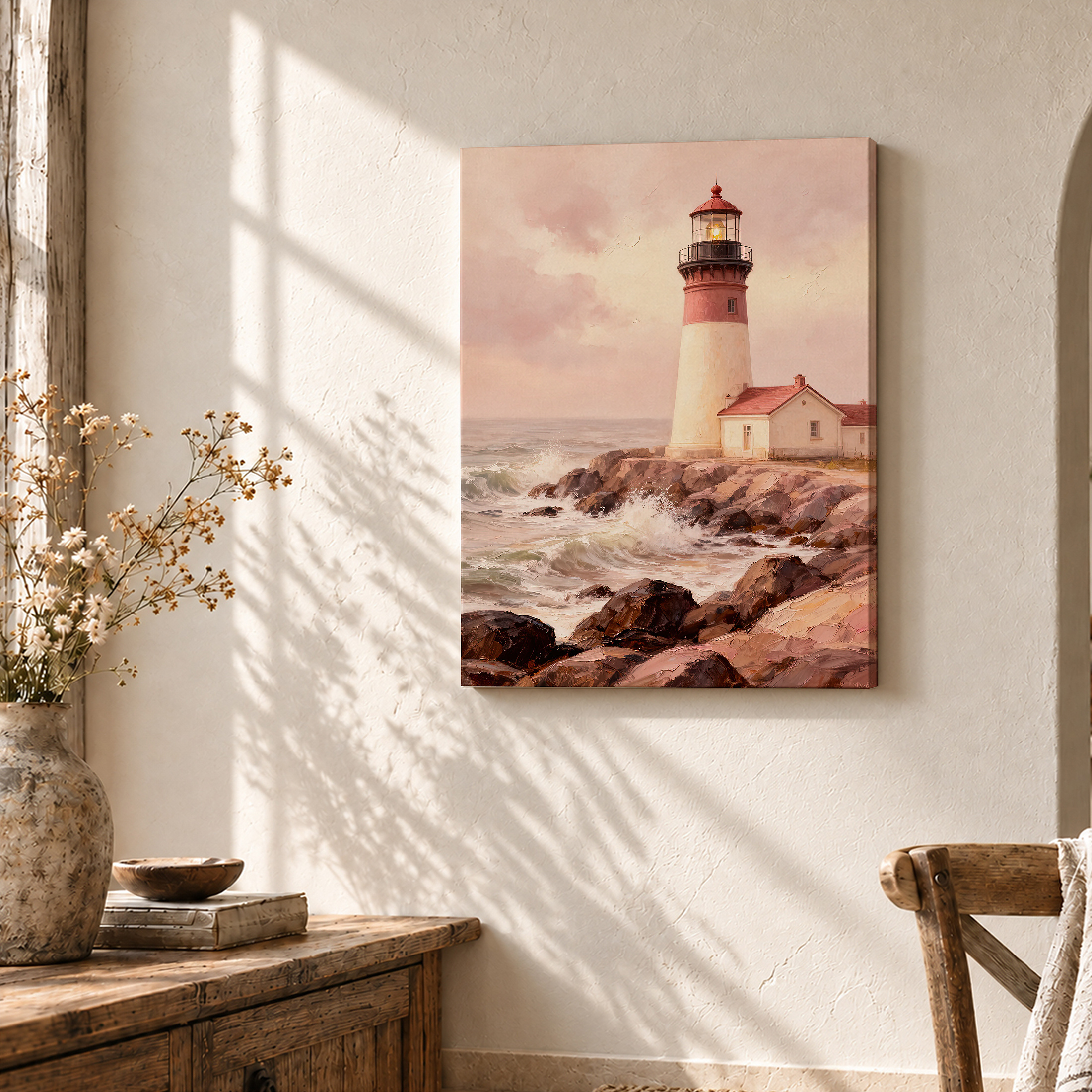 Coastal Lighthouse Sunset Framed Canvas Wall Art - Image 3