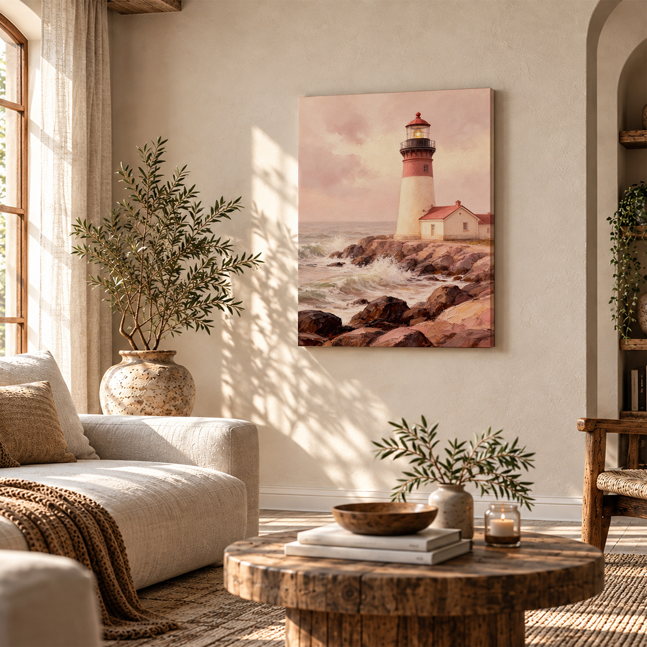 Coastal Lighthouse Sunset Framed Canvas Wall Art - Image 4