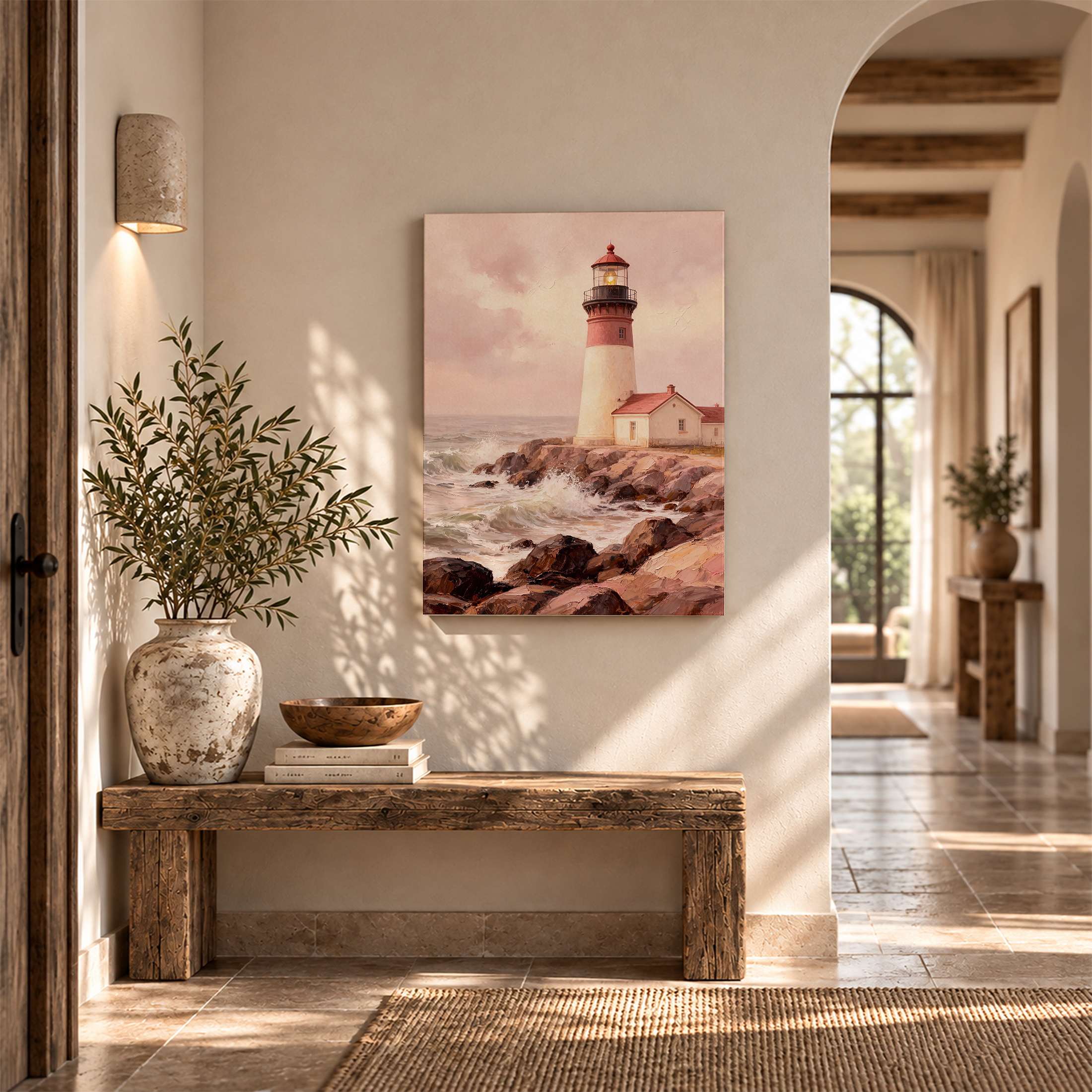 Coastal Lighthouse Sunset Framed Canvas Wall Art - Image 6
