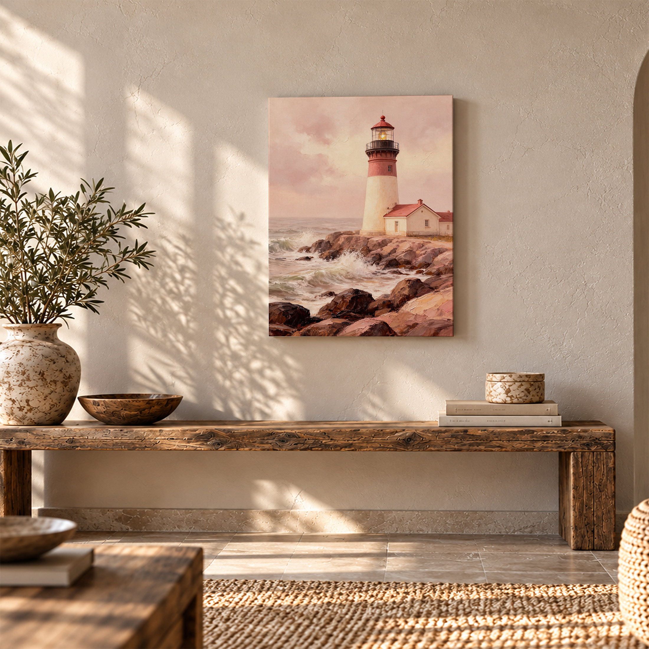 Coastal Lighthouse Sunset Framed Canvas Wall Art - Image 5
