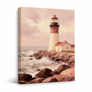 Coastal Lighthouse Sunset Framed Canvas Wall Art