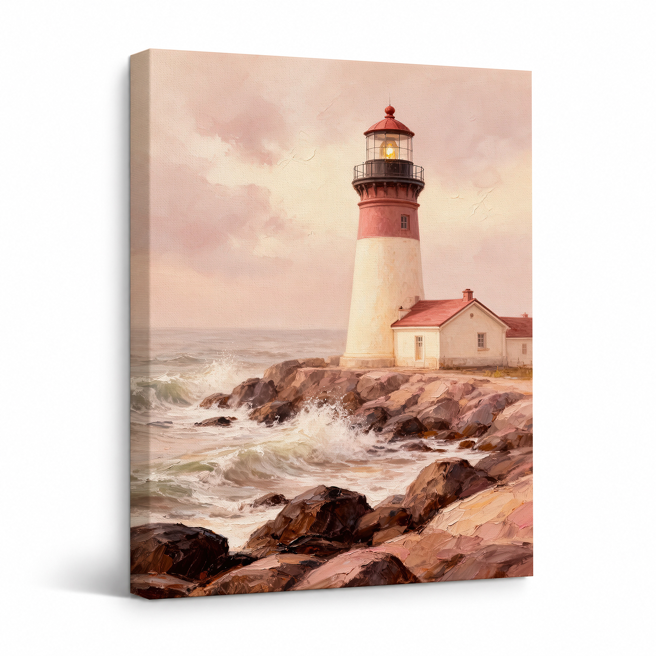 Coastal Lighthouse Sunset Framed Canvas Wall Art