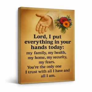 Christian Prayer Hand & Flowers Framed Canvas Wall Art - Inspirational Home Decor