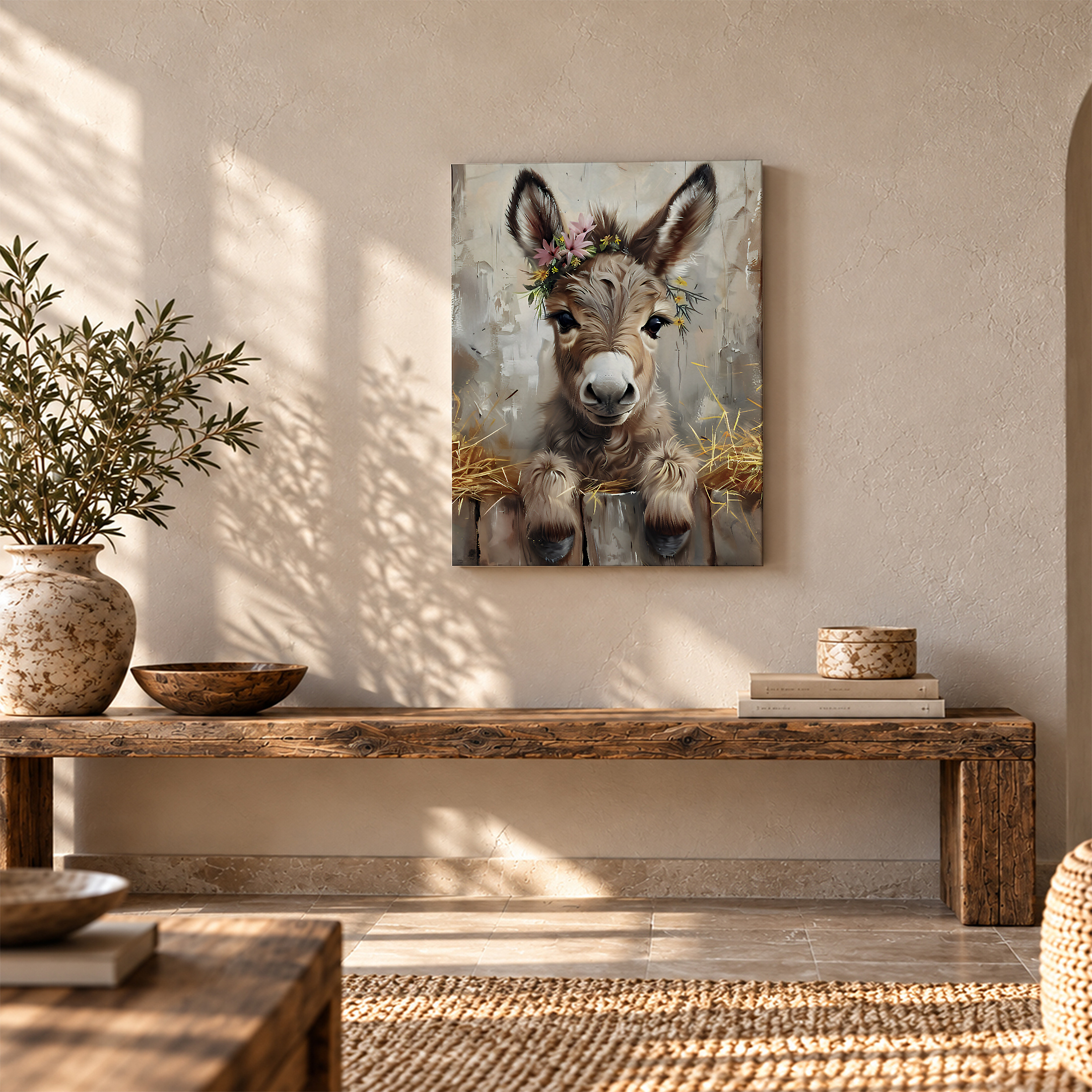 Cute Donkey Flower Crown Framed Canvas Wall Art | Ready to Hang - Image 5