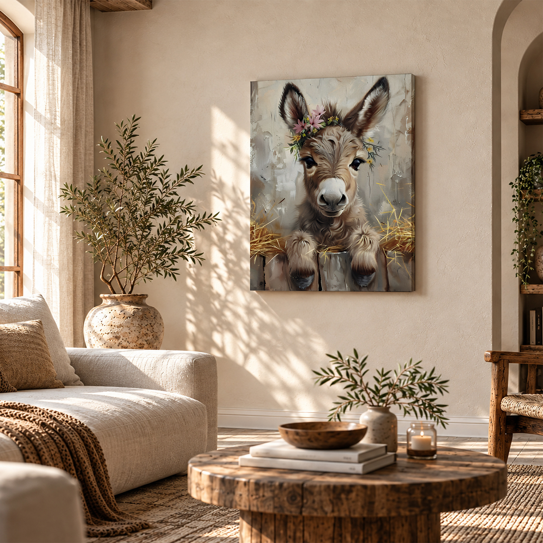 Cute Donkey Flower Crown Framed Canvas Wall Art | Ready to Hang - Image 4