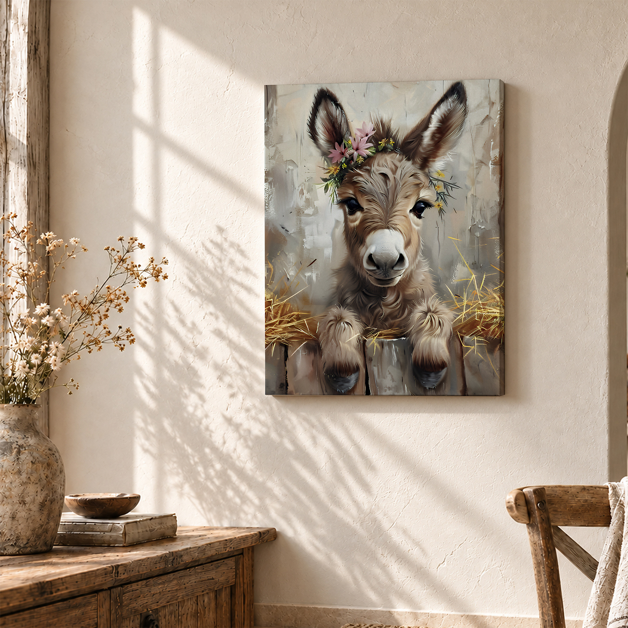 Cute Donkey Flower Crown Framed Canvas Wall Art | Ready to Hang - Image 3