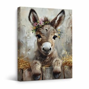 Cute Donkey Flower Crown Framed Canvas Wall Art | Ready to Hang