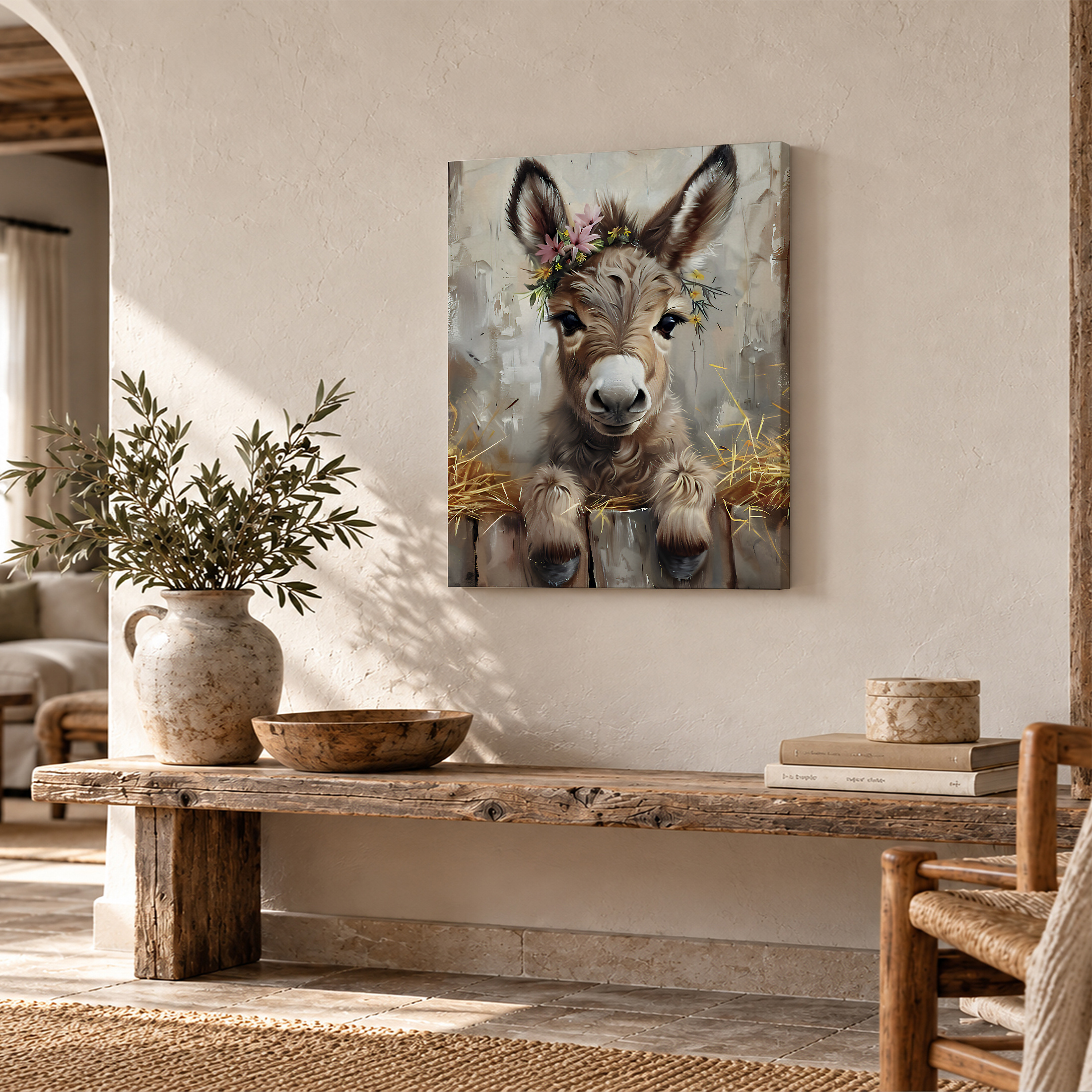 Cute Donkey Flower Crown Framed Canvas Wall Art | Ready to Hang - Image 2