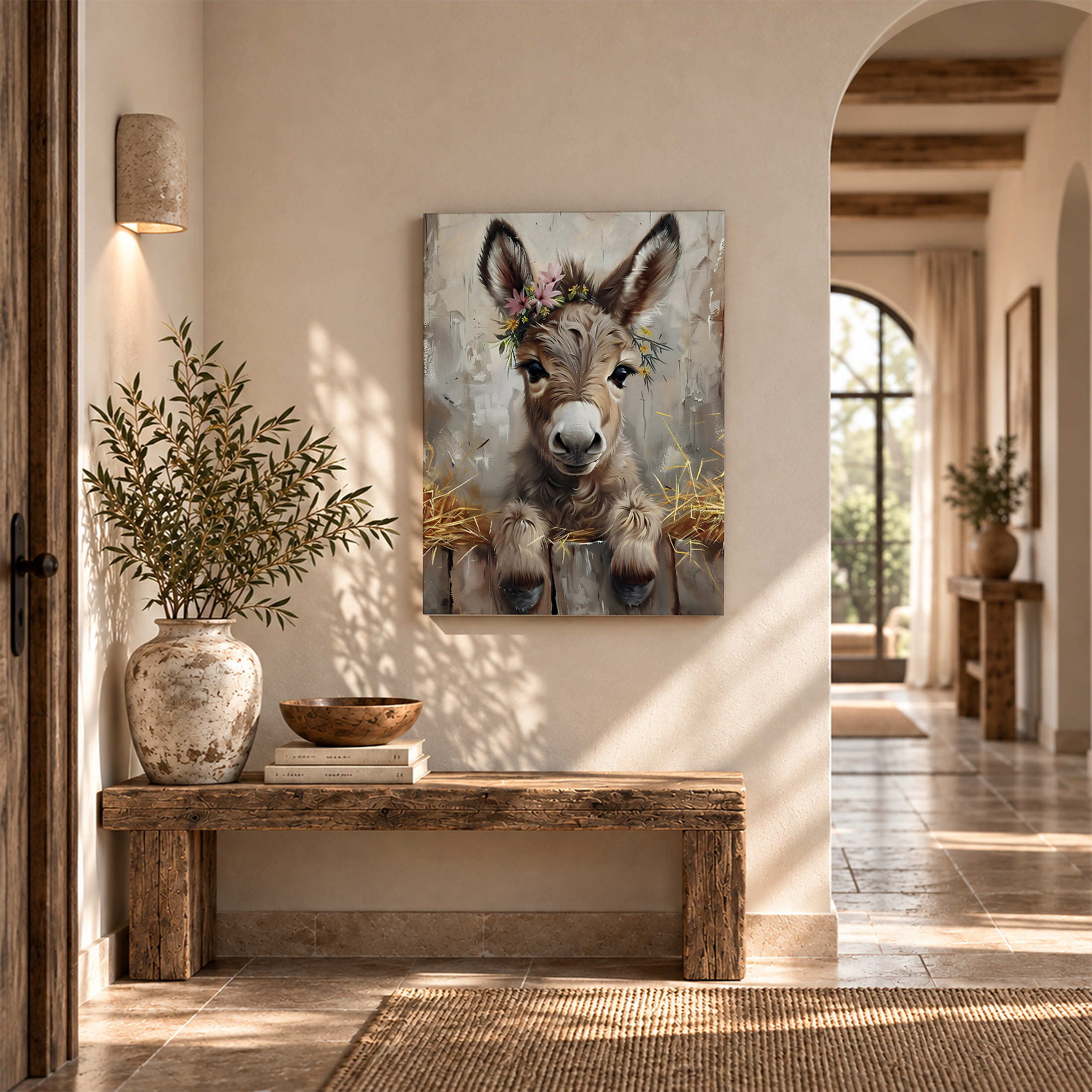 Cute Donkey Flower Crown Framed Canvas Wall Art | Ready to Hang - Image 6