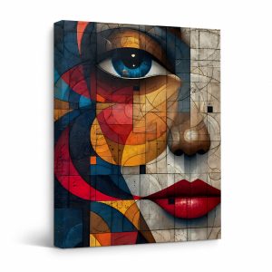 Geometric Abstract Portrait Framed Canvas Wall Art