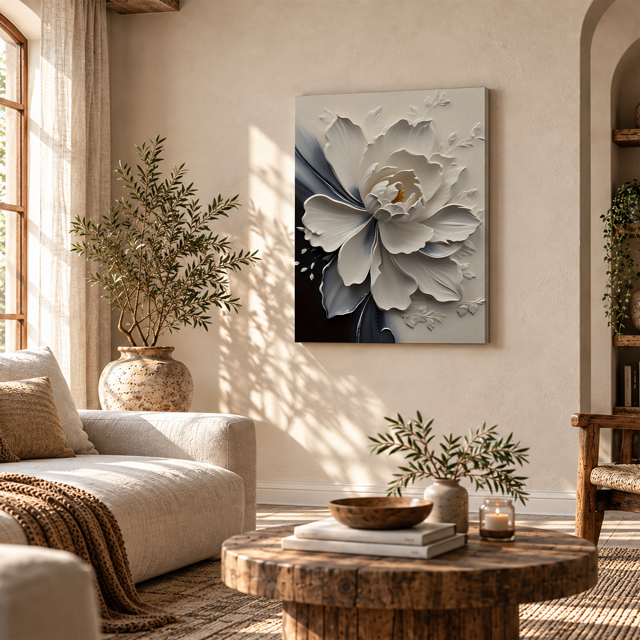 3D White Peony Floral Framed Canvas Wall Art - Image 4
