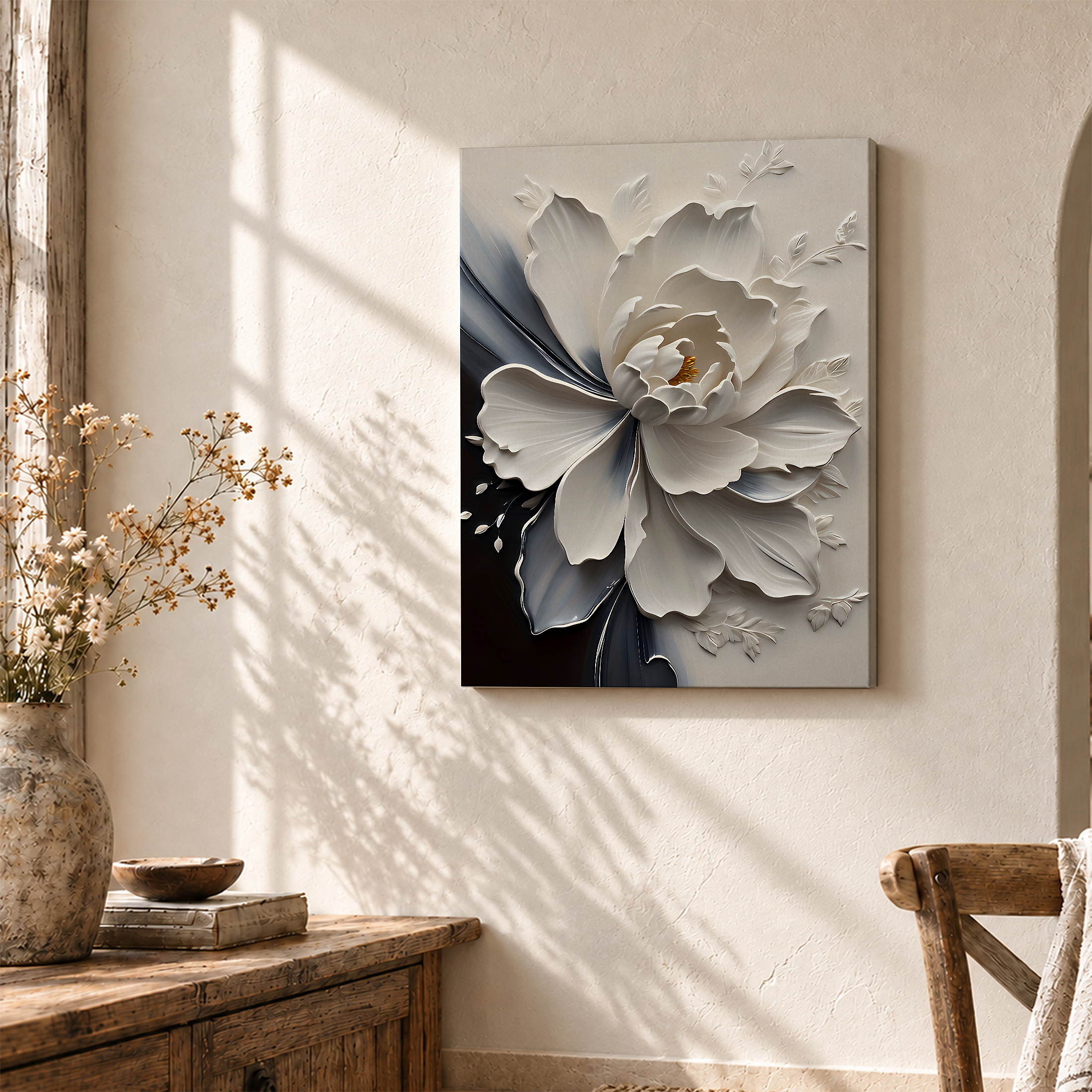 3D White Peony Floral Framed Canvas Wall Art - Image 3