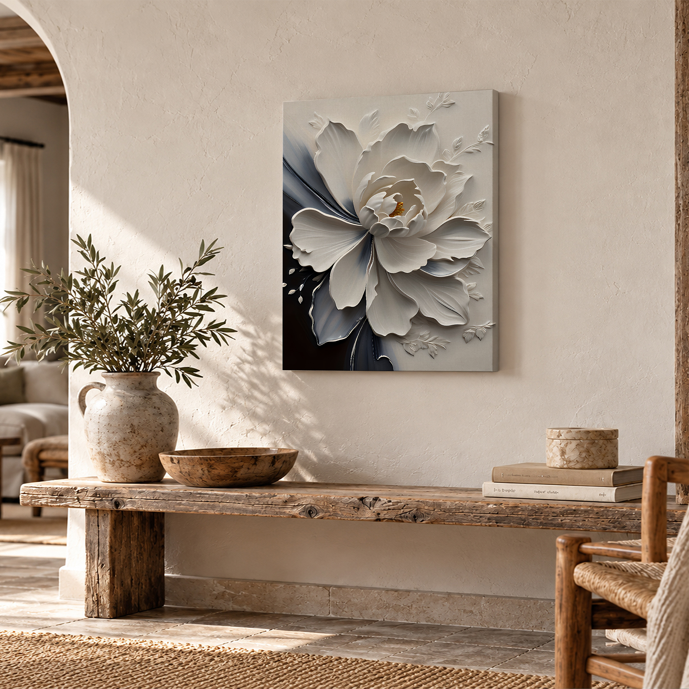 3D White Peony Floral Framed Canvas Wall Art - Image 2