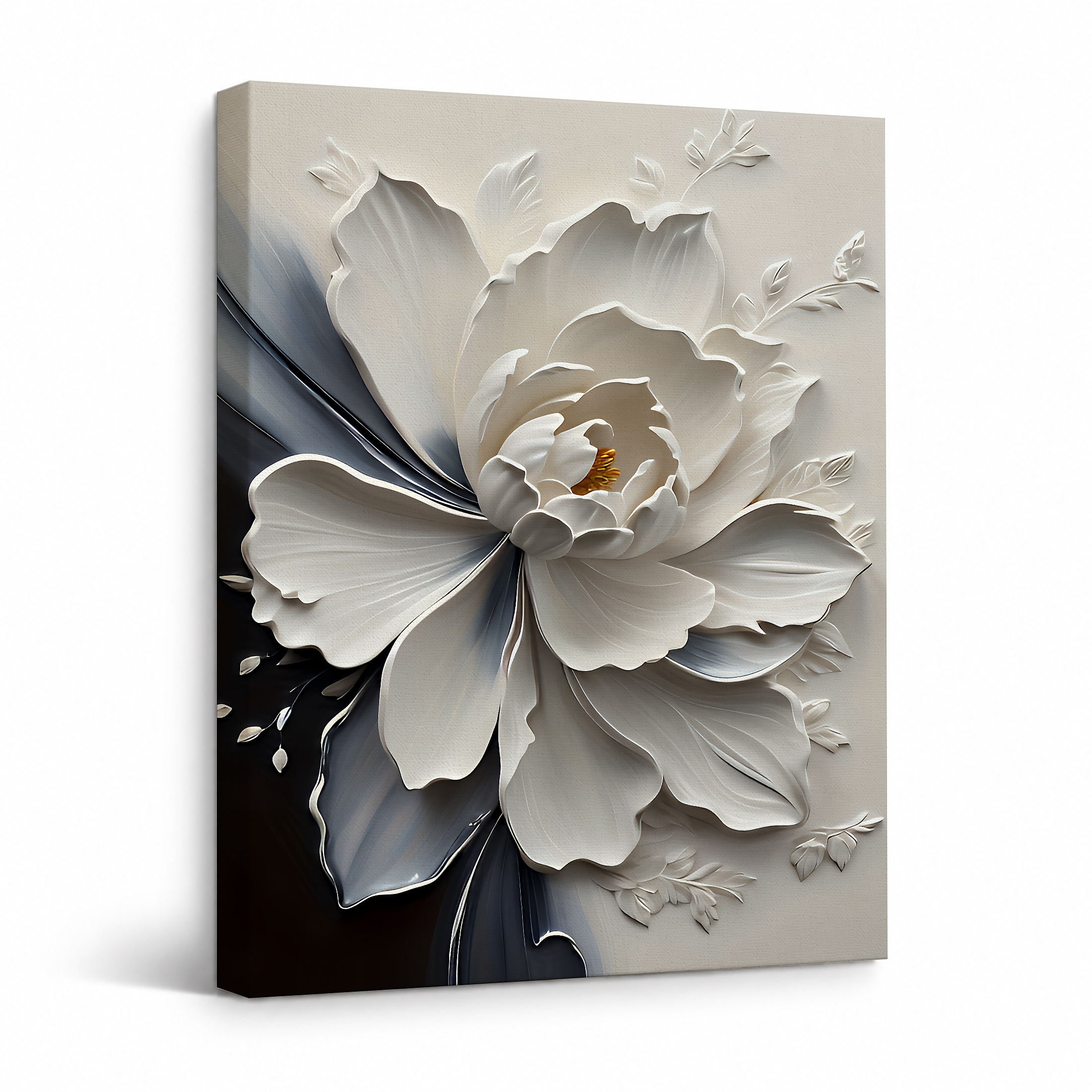 3D White Peony Floral Framed Canvas Wall Art