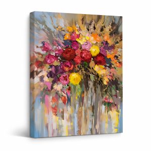 Vibrant Floral Bouquet Framed Canvas Wall Art Ready to Hang