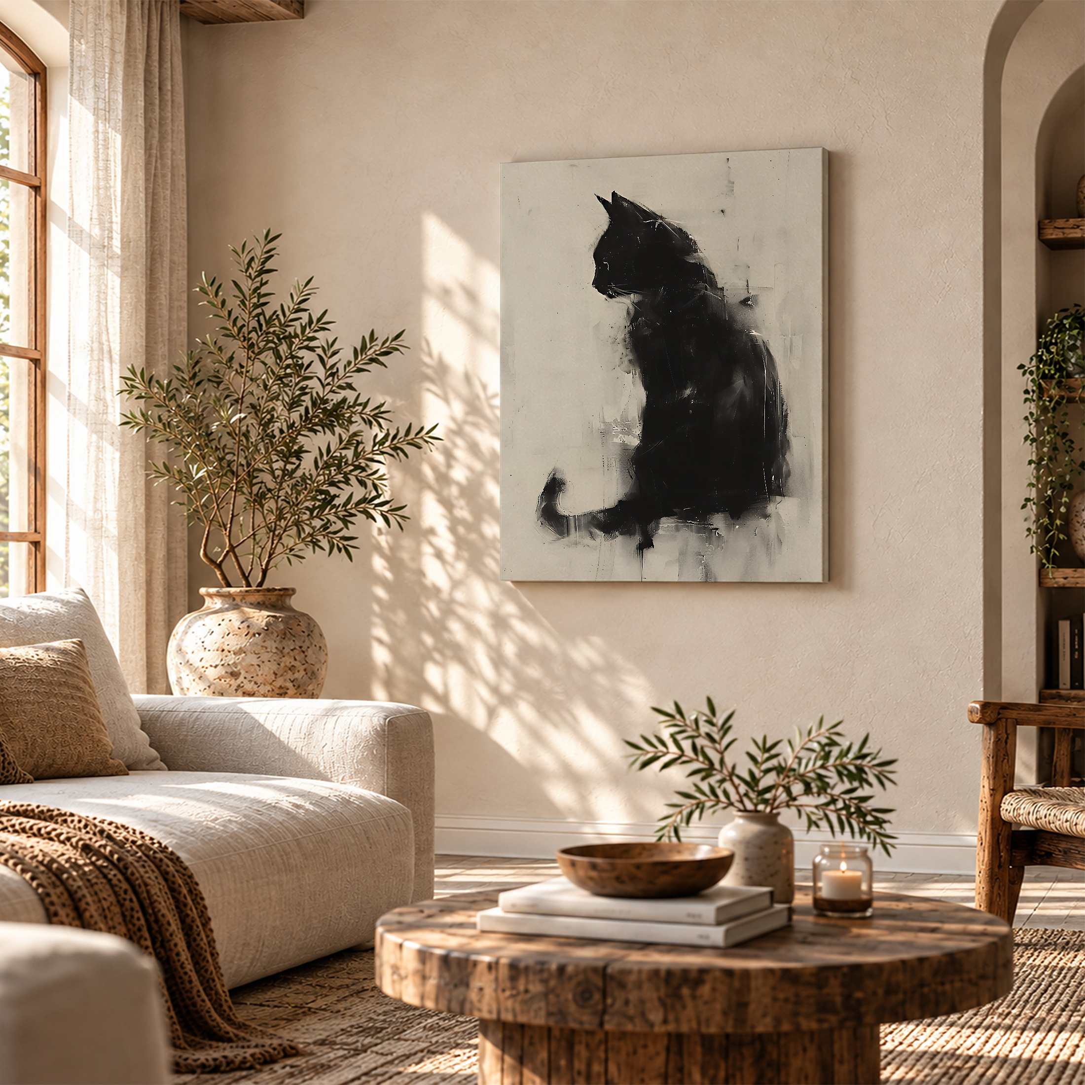 Black Cat Abstract Framed Canvas Wall Art - Image 4