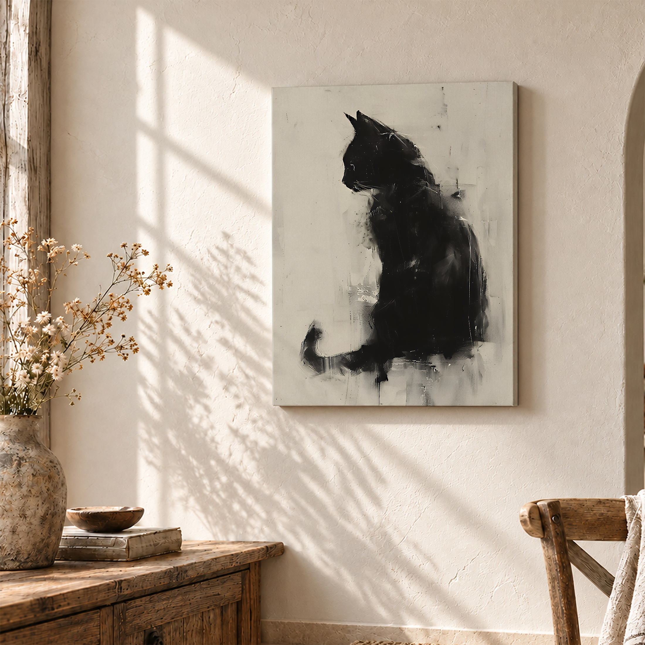 Black Cat Abstract Framed Canvas Wall Art - Image 3