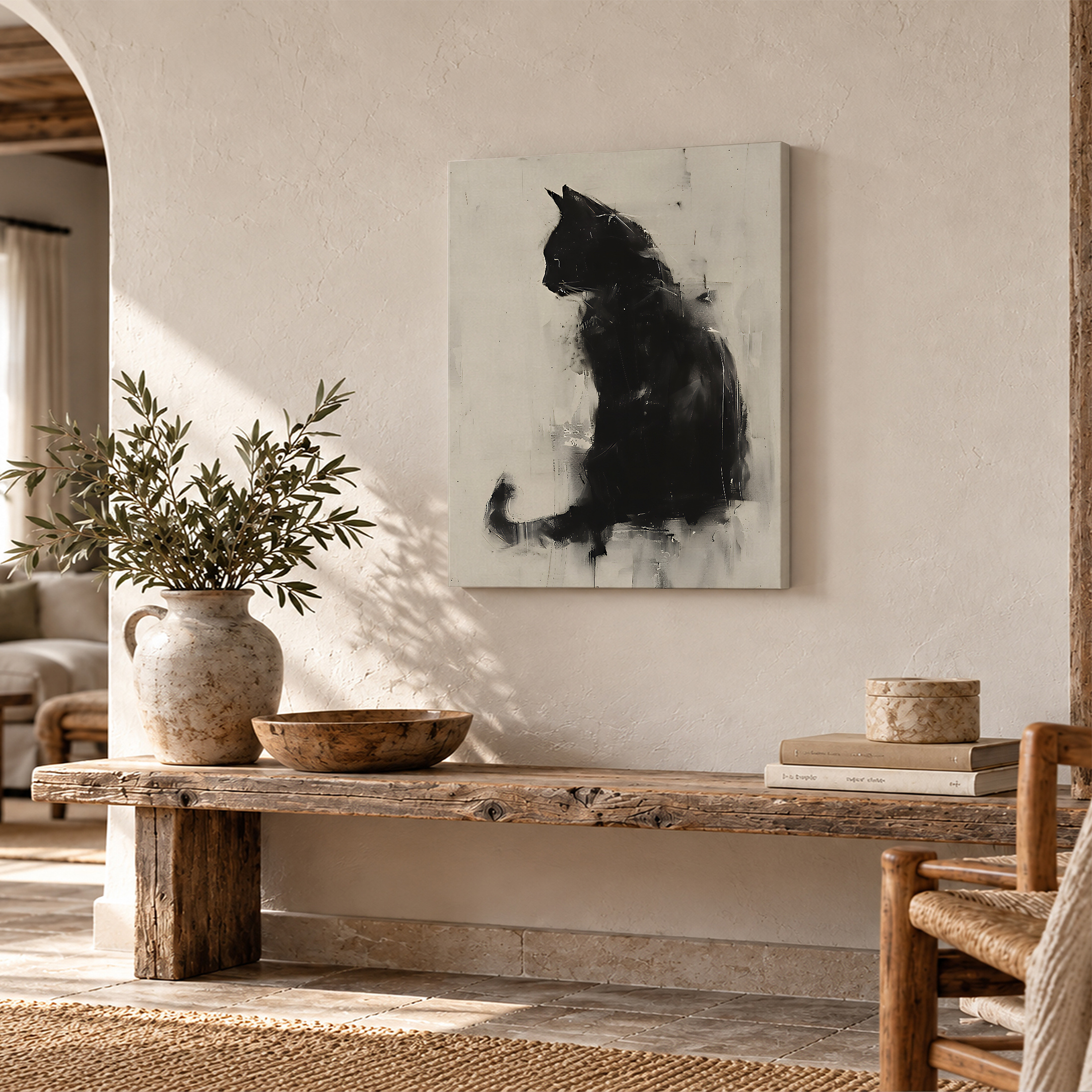 Black Cat Abstract Framed Canvas Wall Art - Image 2