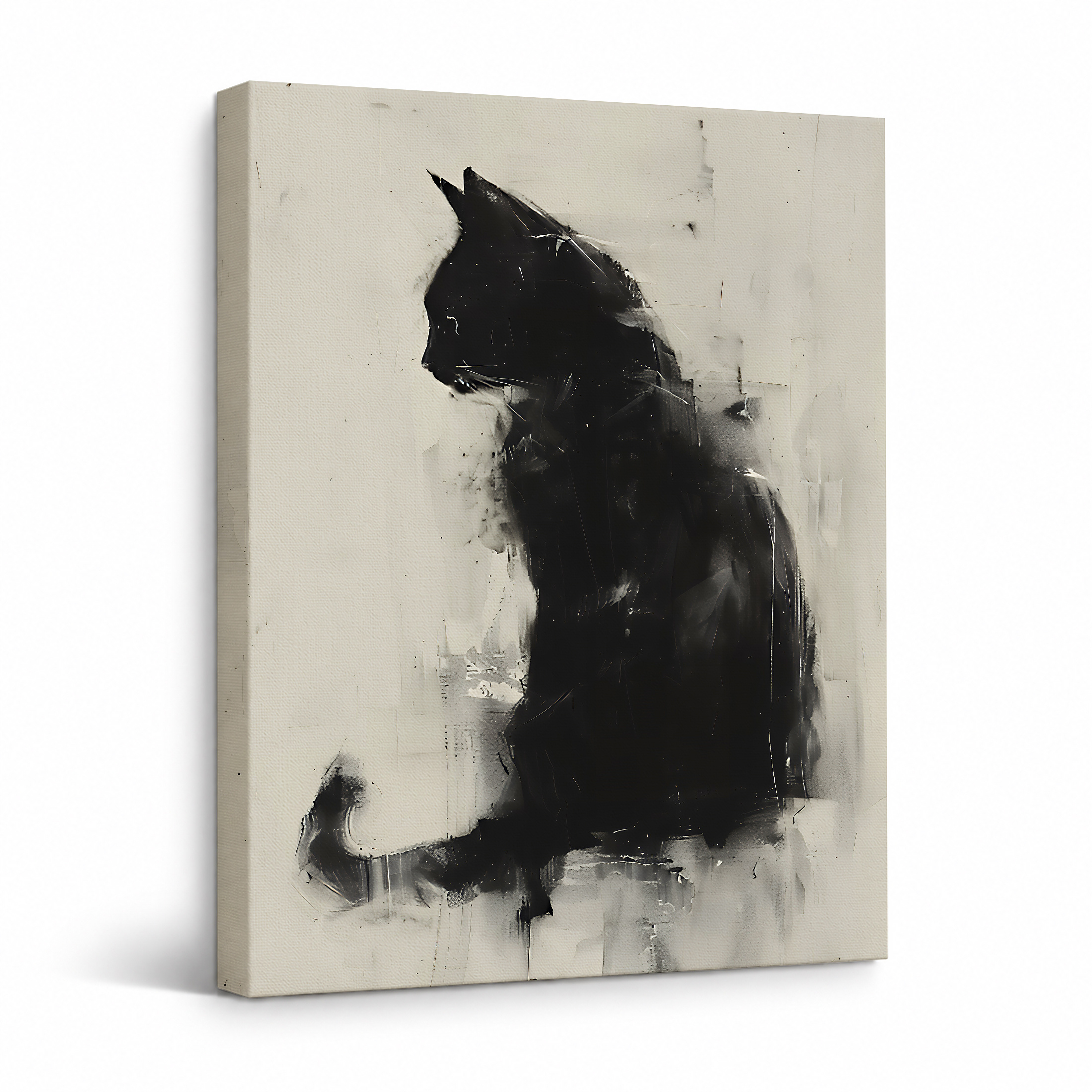 Black Cat Abstract Framed Canvas Wall Art