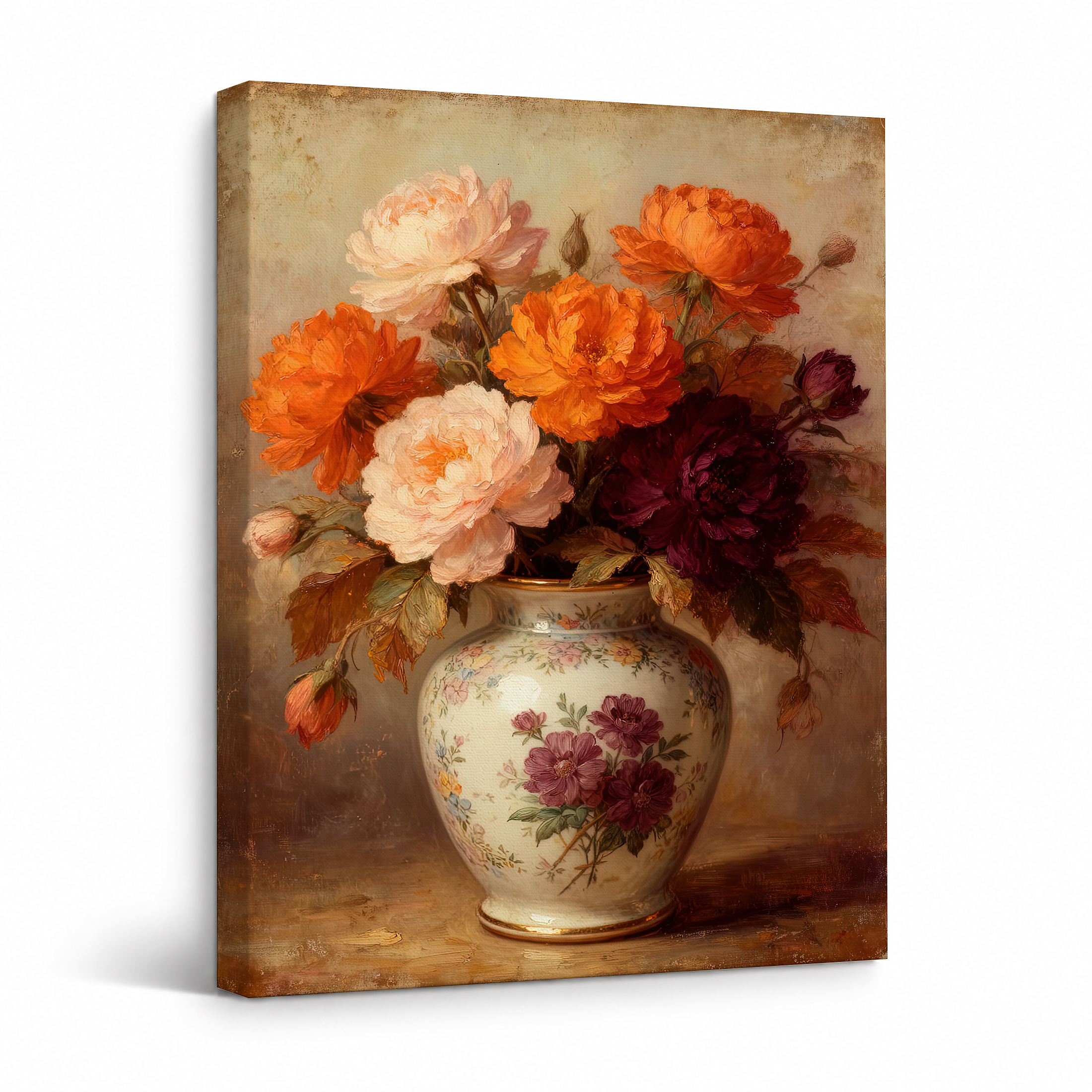 Vintage Floral Still Life Framed Canvas Wall Art - Ready to Hang