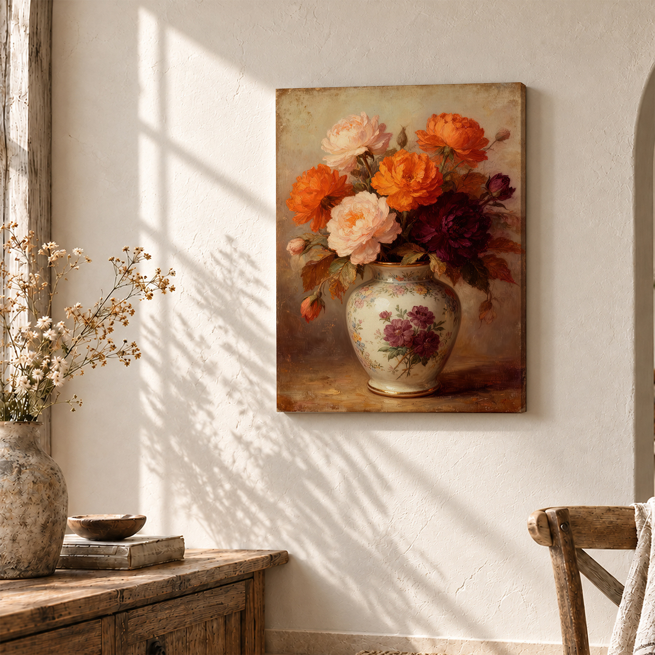 Vintage Floral Still Life Framed Canvas Wall Art - Ready to Hang - Image 3
