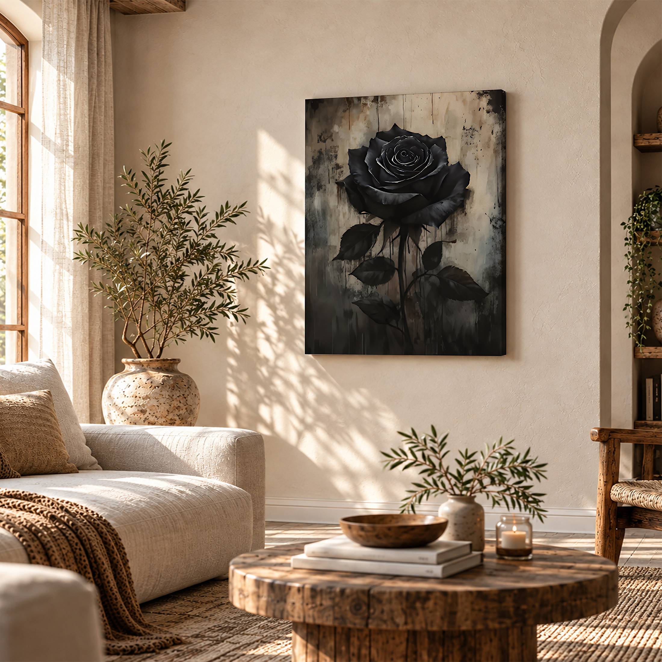 Black Rose Framed Canvas Wall Art - Moody Vintage Decor - Image 4