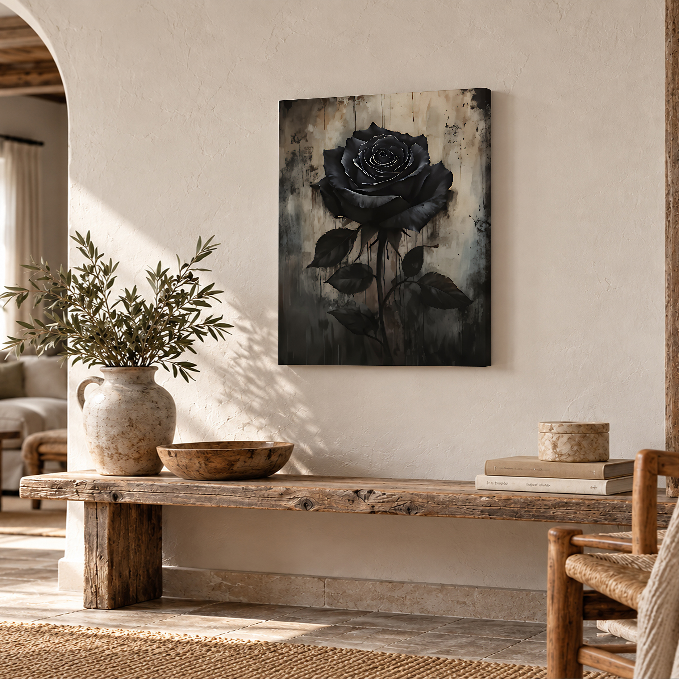 Black Rose Framed Canvas Wall Art - Moody Vintage Decor - Image 2