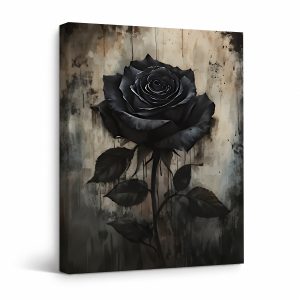 Black Rose Framed Canvas Wall Art - Moody Vintage Decor