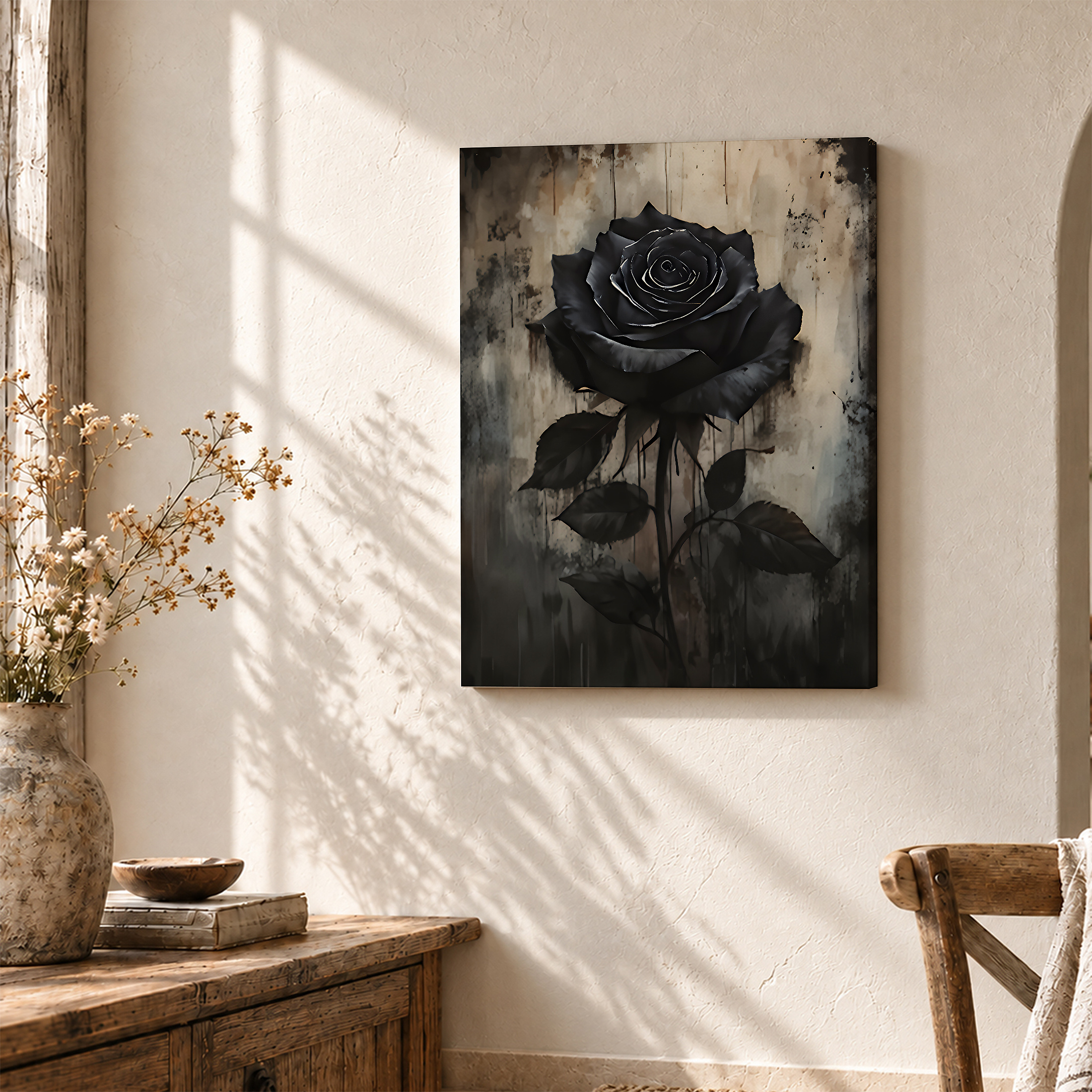 Black Rose Framed Canvas Wall Art - Moody Vintage Decor - Image 3