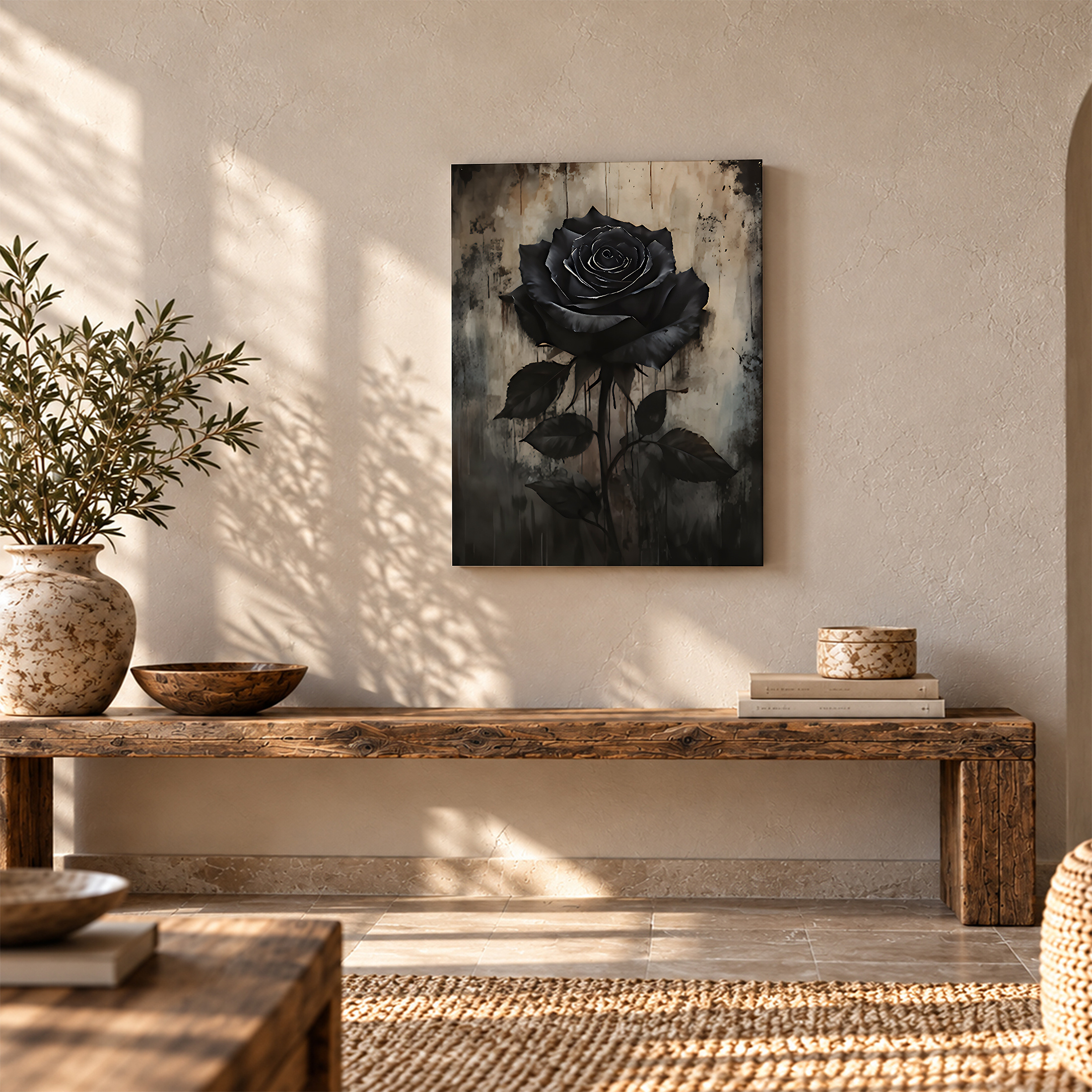 Black Rose Framed Canvas Wall Art - Moody Vintage Decor - Image 5