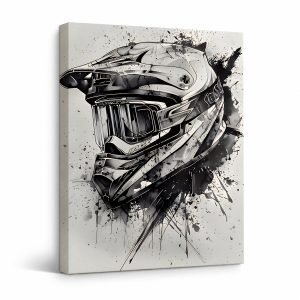 Motorcycle Helmet Ink Splatter Framed Canvas Wall Art