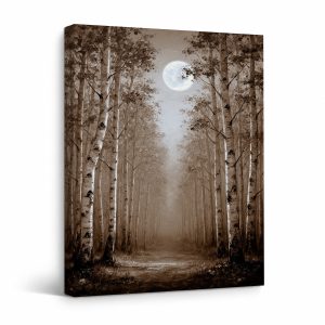 Moonlit Birch Forest Framed Canvas Wall Art | Ready to Hang