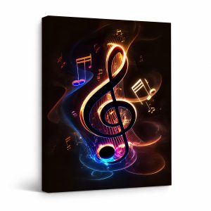 Neon Musical Treble Clef Framed Canvas Wall Art