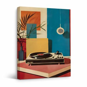 Retro Geometric Living Room Framed Canvas Wall Art - Ready to Hang