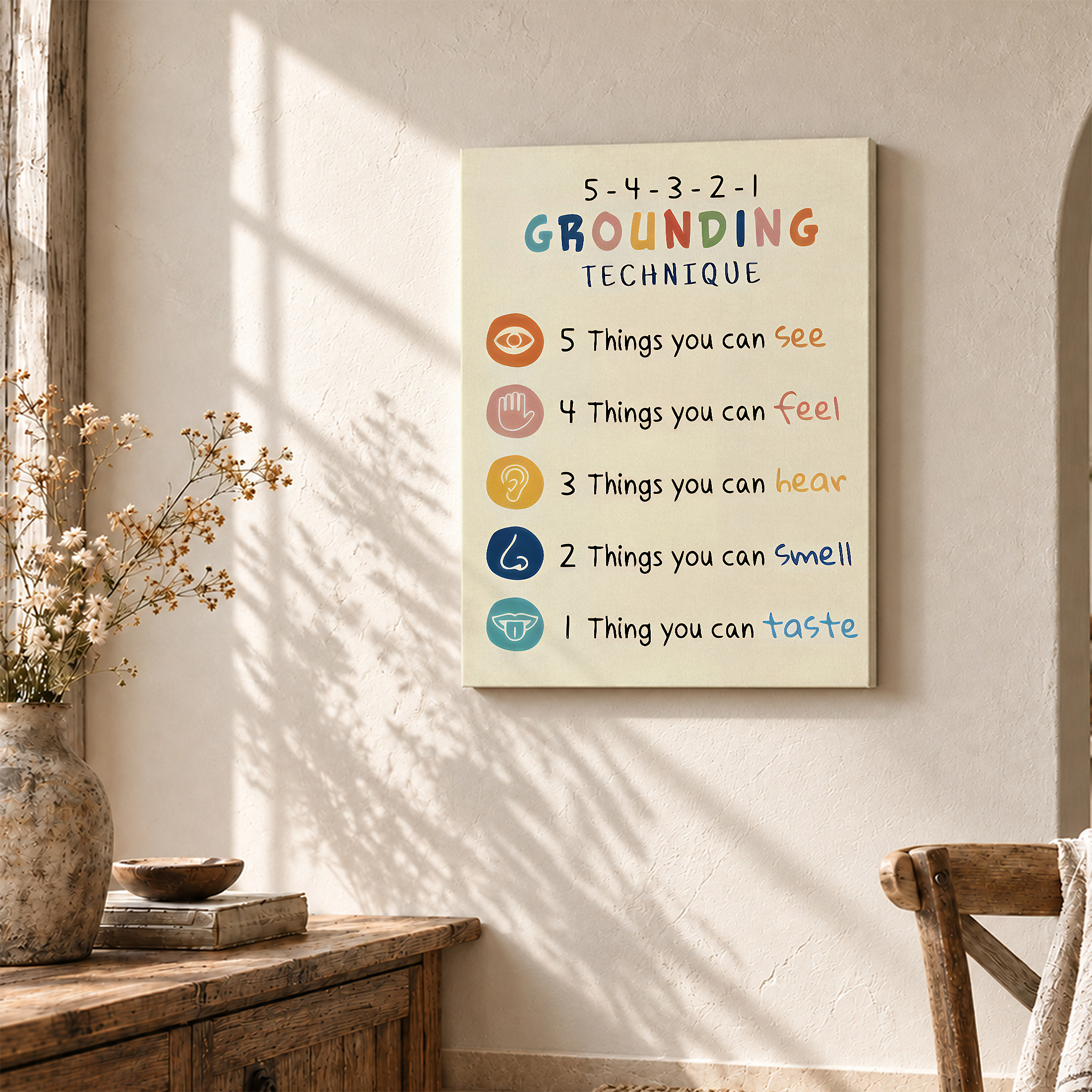 5-4-3-2-1 Grounding Technique Framed Canvas Wall Art - Mindful Home Decor - Image 3