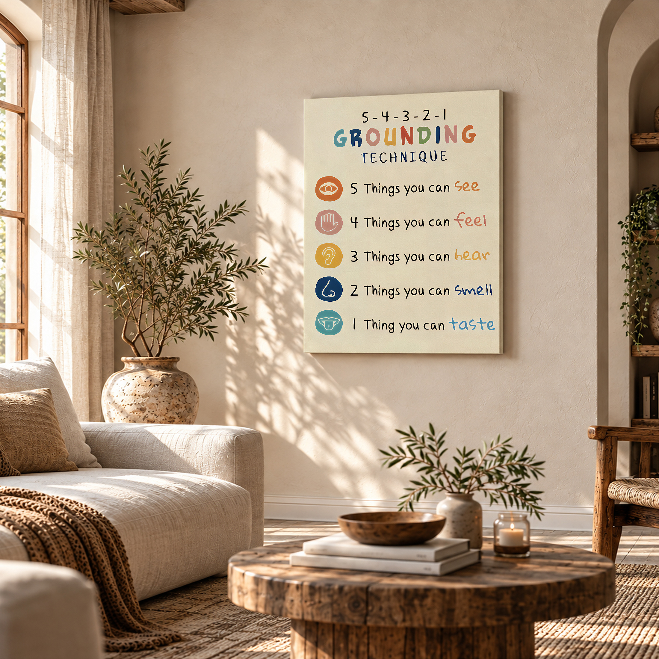 5-4-3-2-1 Grounding Technique Framed Canvas Wall Art - Mindful Home Decor - Image 4
