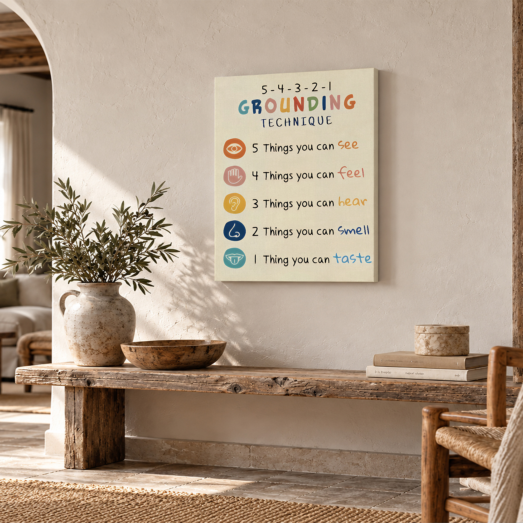 5-4-3-2-1 Grounding Technique Framed Canvas Wall Art - Mindful Home Decor - Image 2