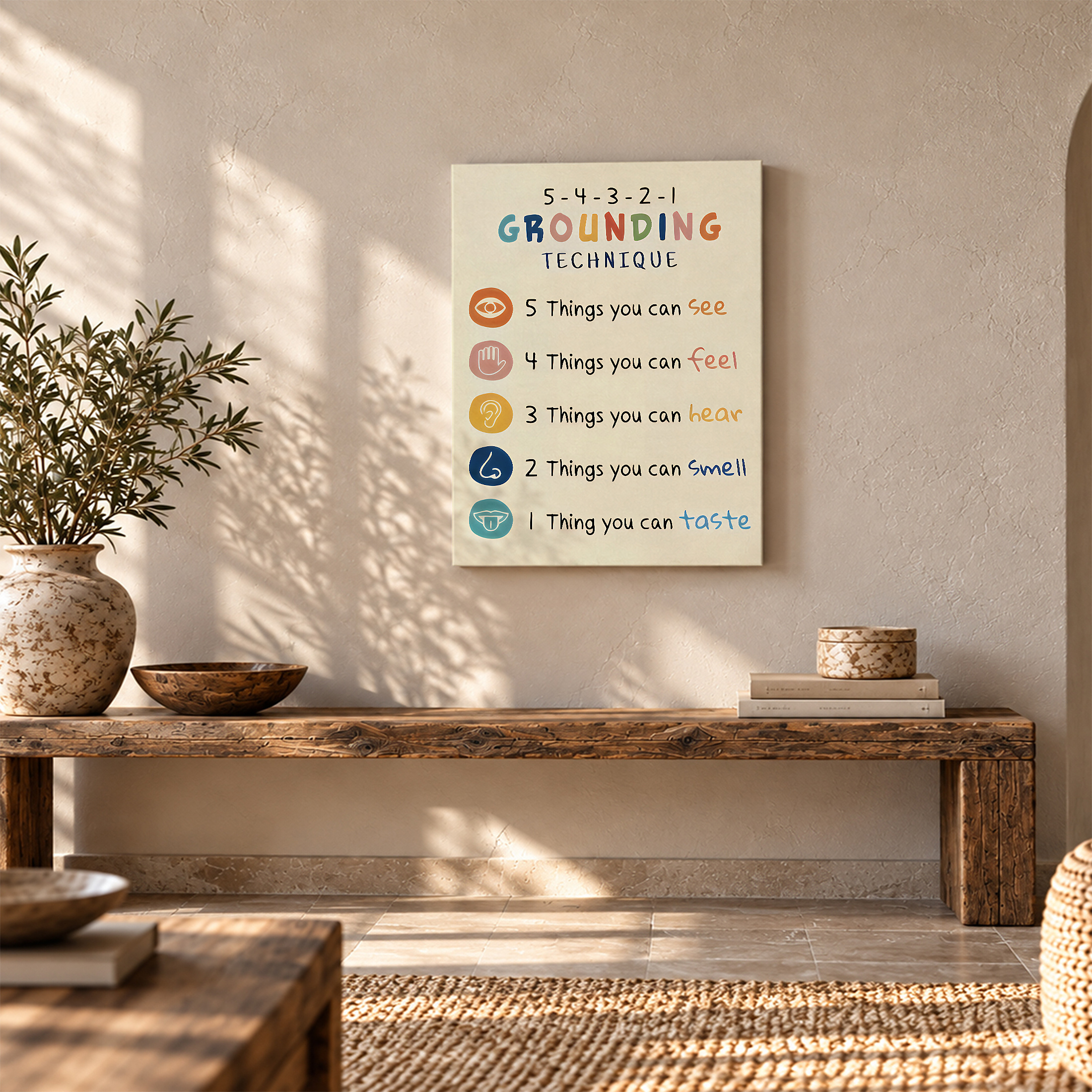 5-4-3-2-1 Grounding Technique Framed Canvas Wall Art - Mindful Home Decor - Image 5