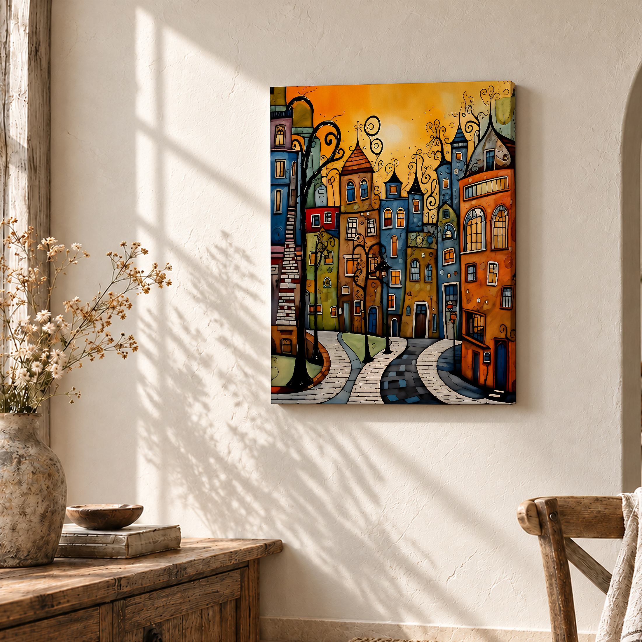 Whimsical Street Scene Framed Canvas Wall Art - Image 3