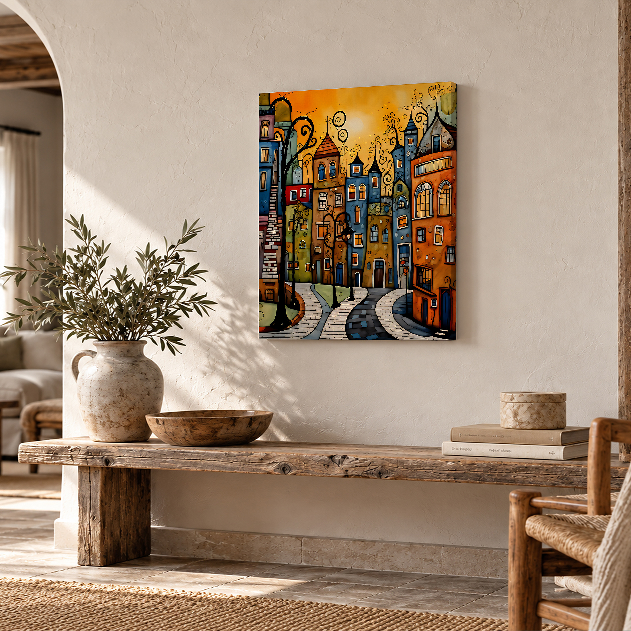 Whimsical Street Scene Framed Canvas Wall Art - Image 2