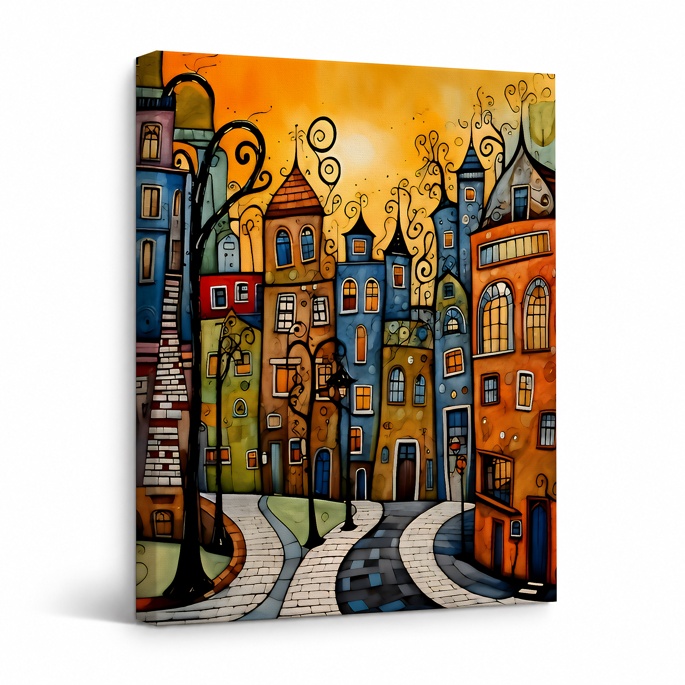 Whimsical Street Scene Framed Canvas Wall Art