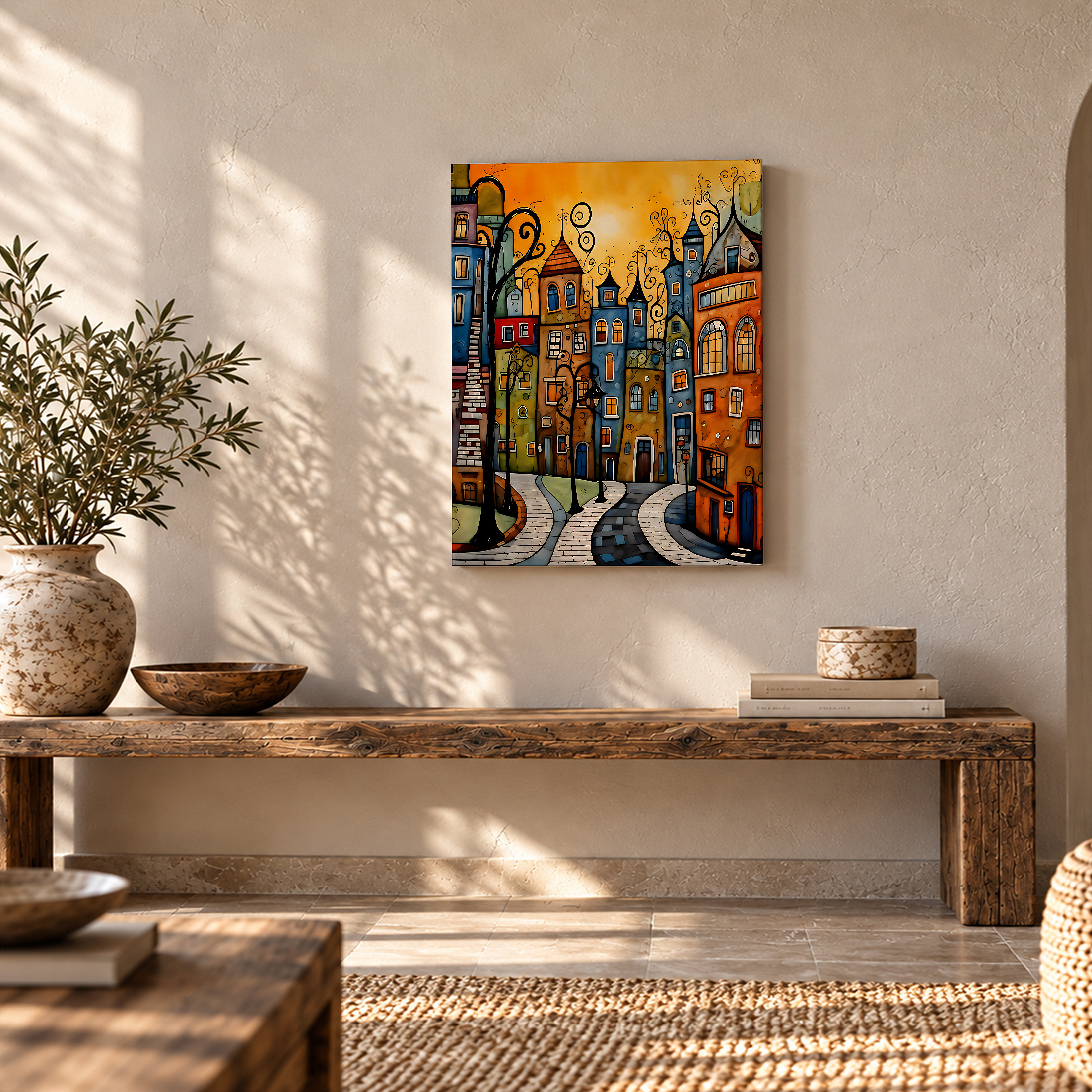 Whimsical Street Scene Framed Canvas Wall Art - Image 5