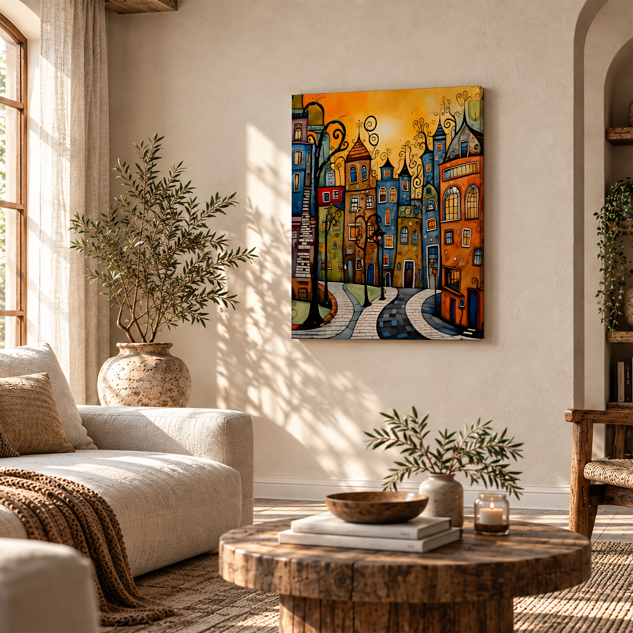 Whimsical Street Scene Framed Canvas Wall Art - Image 4