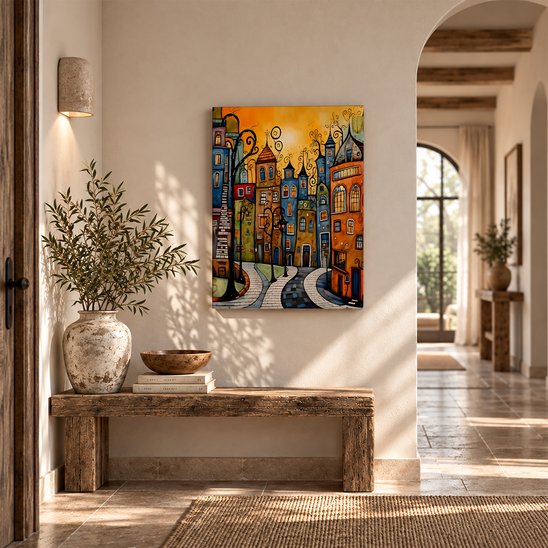 Whimsical Street Scene Framed Canvas Wall Art - Image 6