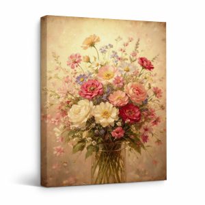 Vintage Floral Bouquet Framed Canvas Wall Art Ready to Hang