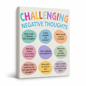 Rainbow 'Challenging Negative Thoughts' Framed Canvas Wall Art - Motivational Home Decor