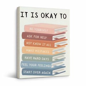 Motivational Book Stack Framed Canvas Wall Art - Uplifting Home Decor