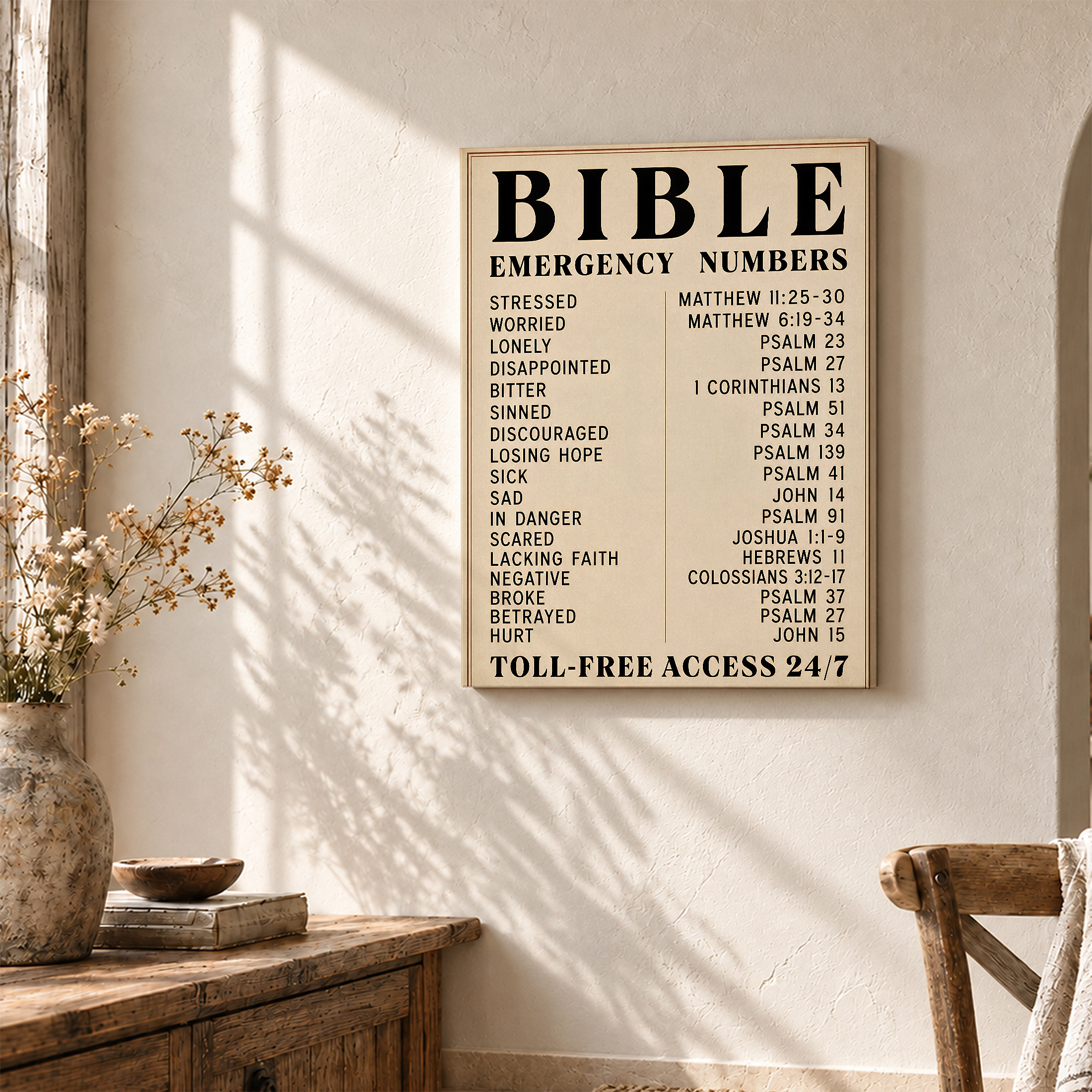 Bible Emergency Numbers Vintage Poster Framed Canvas Wall Art - Image 3